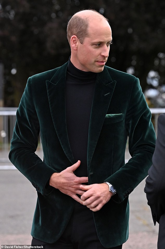 The Prince of Wales is seen wearing a green velvet Parade blazer from Reiss in 2021, marking a more fashion-forward choice for the Prince