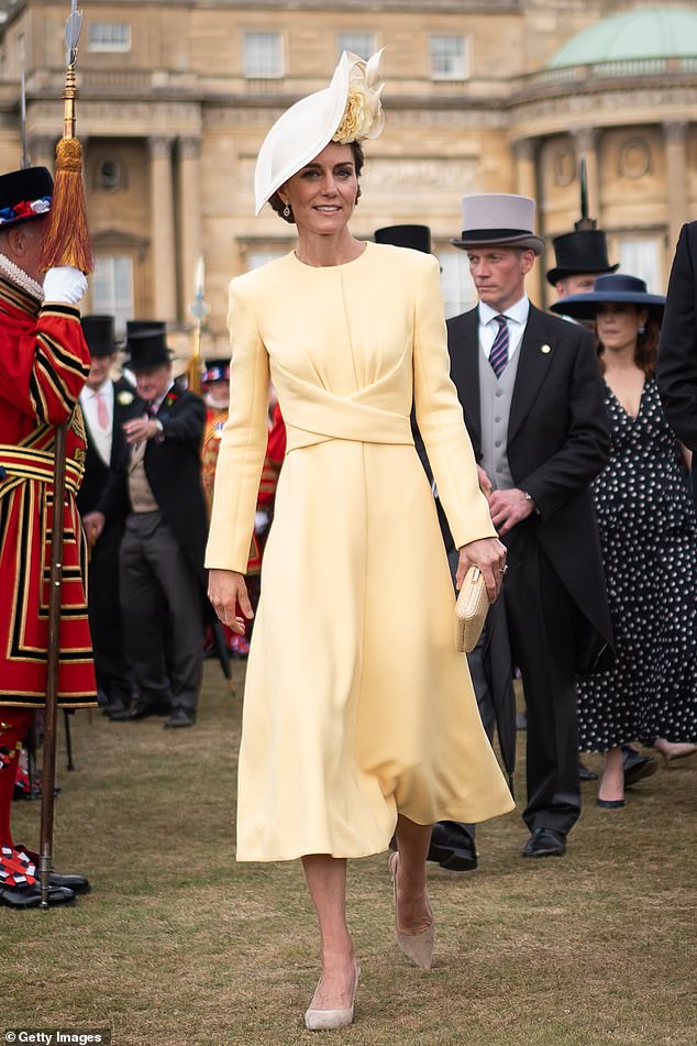 Kate wore a buttercup yellow Emilia Wickstead dress for a Buckingham Palace garden party in May - an elevated take on a favourite look