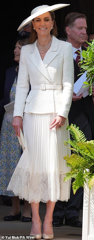 Kate, pictured last month at the Garter Service at St George's Chapel, Windsor Castle.
