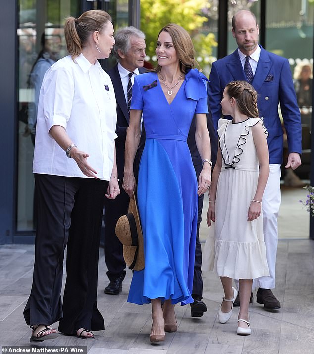 The Princess of Wales beamed as she arrived at the All England Club for the men's Wimbledon final this afternoon