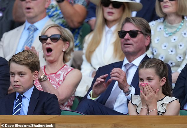 Princess Charlotte puts her hands over her mouth in disbelief following a tense point in the Wimbledon final