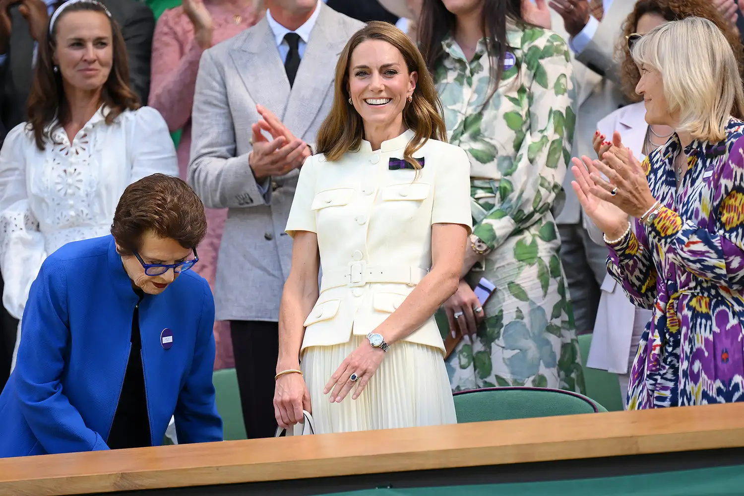 LONDON, ENGLAND - JULY 12: Catherine, Princess of Wales attends day thirteen of the Wimbledon Tennis Championships at the All England Lawn Tennis and Croquet Club at All England Lawn Tennis and Croquet Club on July 12, 2025 in London, England.