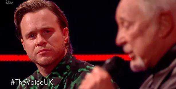 Olly Murs appeared moved as Tom Jones sang on The Voice