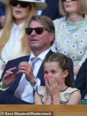 Princess Charlotte puts her hands over her mouth in disbelief following a tense point in the Wimbledon final