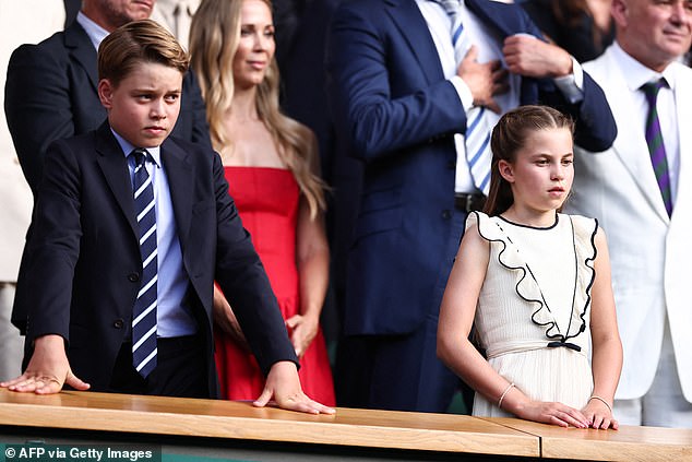 Charlotte and George looked tense as they watched the match from the royal box