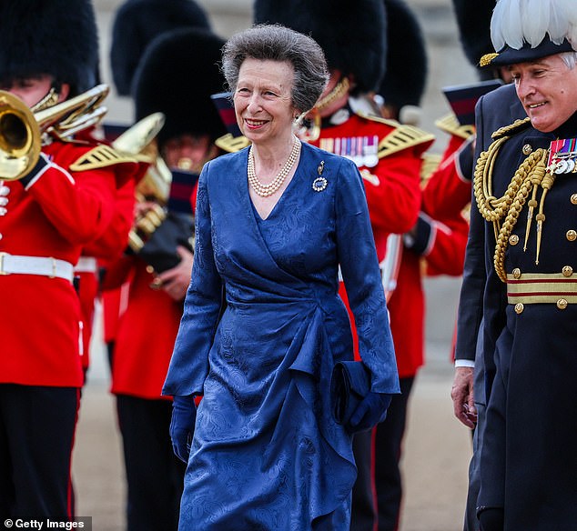 The Princess Royal is often regarded as the 'hardest working' member of the royal family. Pictured at Horse Guards Parade last week