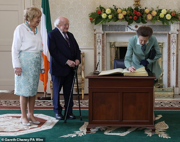 Princess Anne meets Irish President Michael D Higgins at his official  Dublin residence during one-day trip | Daily Mail Online