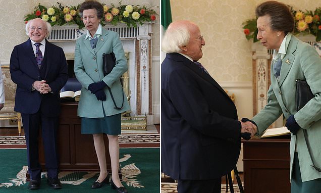 Princess Anne meets Irish President Michael D Higgins at his official  Dublin residence during one-day trip | Daily Mail Online