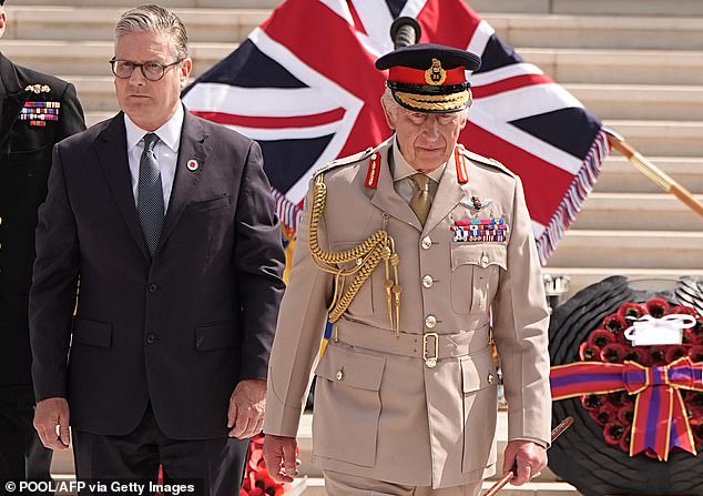 Britain's King Charles III and Britain's Prime Minister Keir Starmer arriving at the service