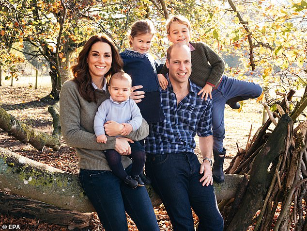 William and Kate with their children on the grounds of Anmer Hall in December 2018