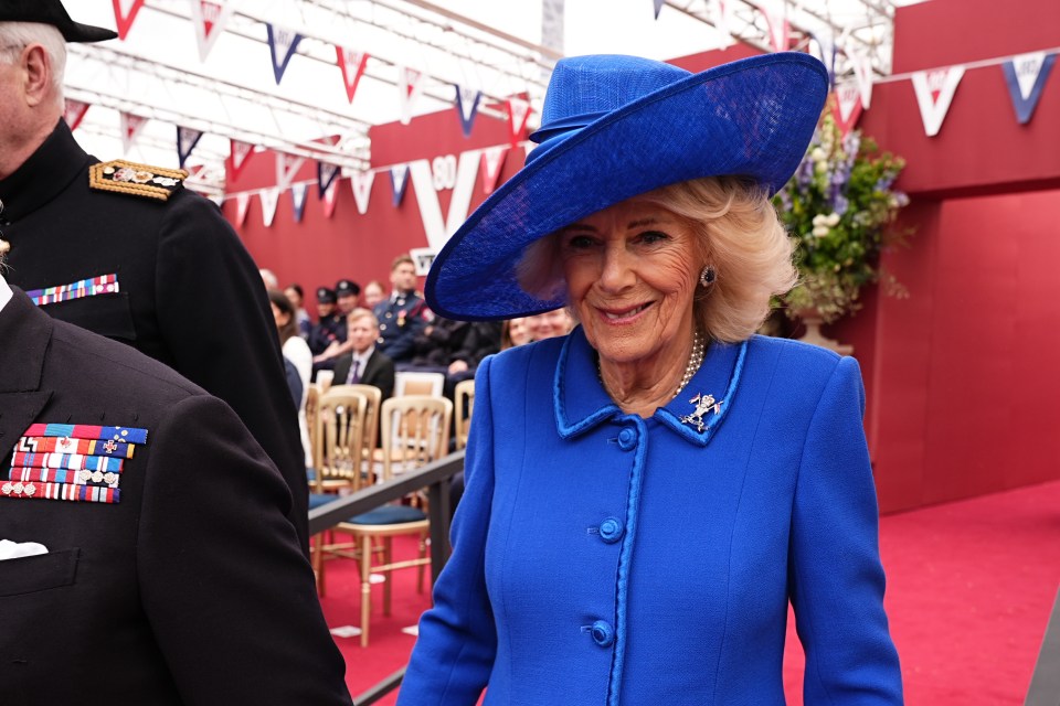 Queen Camilla at the VE Day anniversary celebrations at Buckingham Palace.