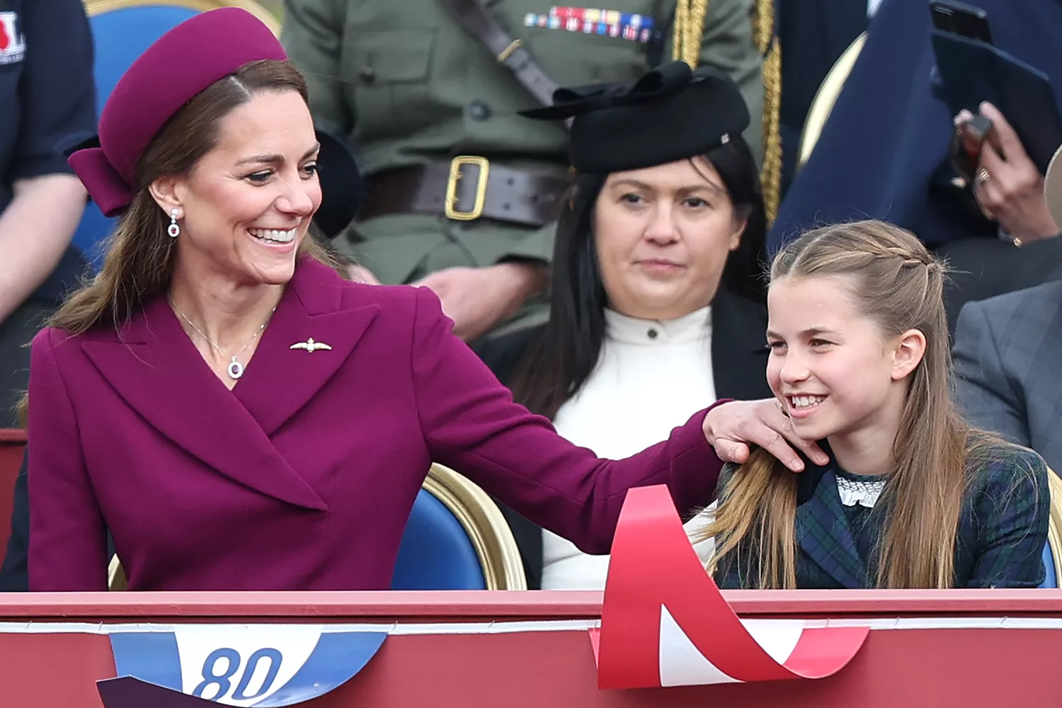 Catherine, Princess of Wales and Princess Charlotte of Wales during the military procession to mark the 80th anniversary of VE Day