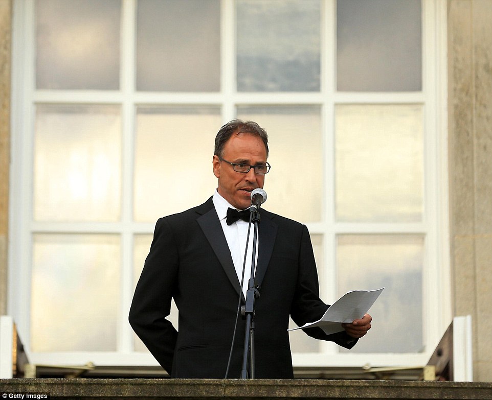Author Anthony Horowitz gives a speech to guests 