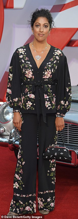 Priyanga Burford paired her busy embroidered two-piece with a silver necklace
