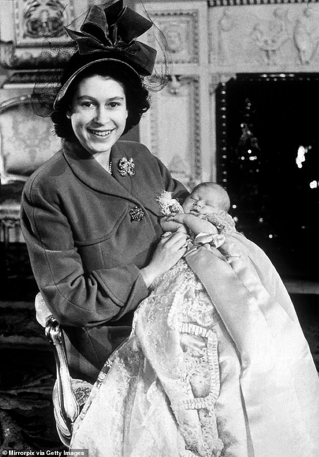 Prince Charles was the heaviest baby out of his siblings, weighing 7lbs 6oz when he was born on November 14, 1948. The Queen, then known as Princess Elizabeth, was reportedly in labour for a painful 30 hours before she gave birth by Caesarean section. Pictured: Queen Elizabeth, then Princess Elizabeth, at the christening of Prince Charles in 1948