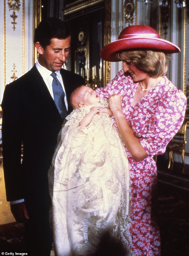 Prince William was born weighing 7lbs 1.5oz on June 21, 1982, following the Princess of Wales 13 hours of labour. Pictured: Prince Charles and Princess Diana during the christening of Prince William at Buckingham Palace