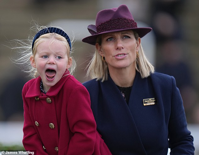 Lena was born June 18, 2019, at the Stroud Maternity Unit in Gloucestershire, weighing 9lbs 3oz. Pictured: Zara and Lena Tindall attending the New Year's Day Racing at Cheltenham Racecourse