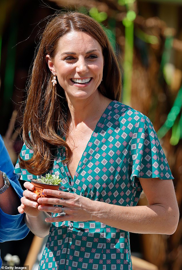 For a picnic at the 2019 Hampton Court Palace Garden Festival, Kate embraced summer chic in a patterned Sandro dress and Castaner wedges