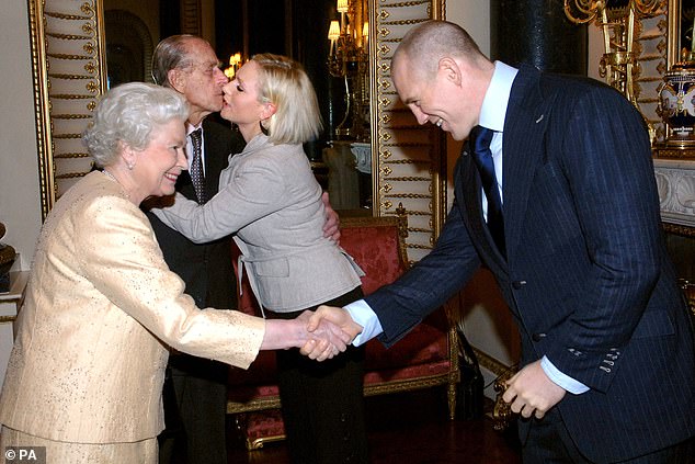 Mike Tindall with his now-wife Zara Tindall during a meeting with the Queen and Prince Philip in 2006. Mike, as a member of the Royal Family, lifted the curtain on the late Queen's informal behaviour