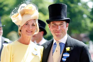 Harriet Sperling and Peter Phillips attend day three 'Ladies Day' of Royal Ascot at Ascot Racecourse on June 19, 2025 in Ascot, England.