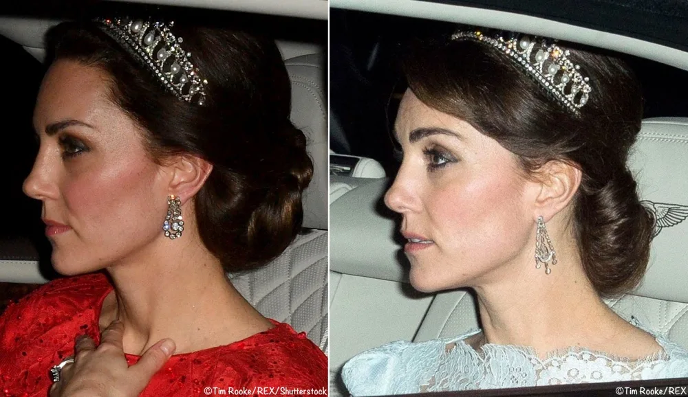 The Duchess Shines in Marchesa & Shimmering New Jewels for State Dinner – What Kate Wore