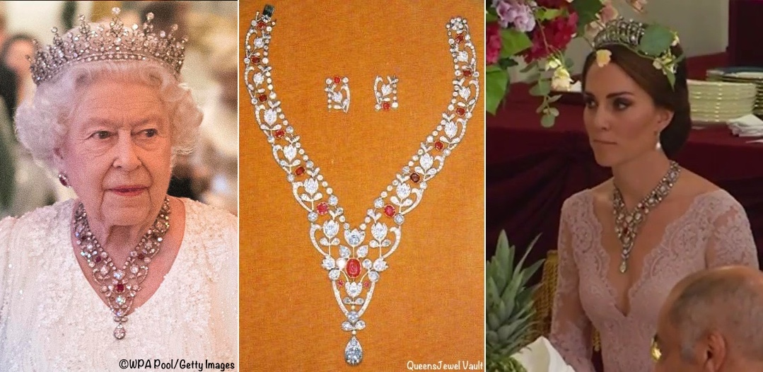 Kate July 12 2017 Queen April 19 2018 wearing Ruby Diamond Floral Bandeau Necklace – What Kate Wore