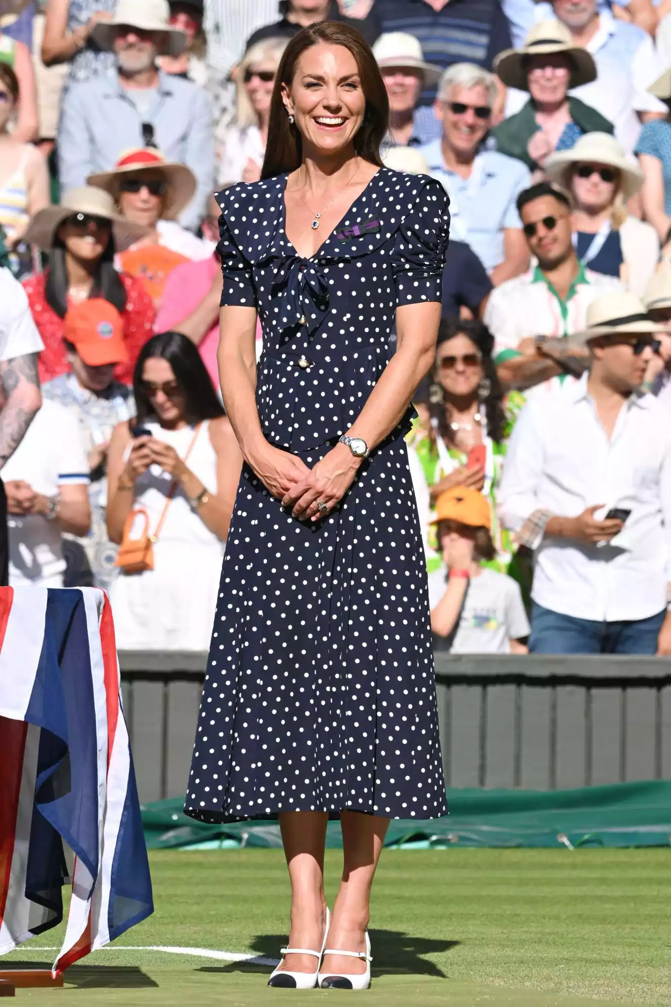 LONDON, ENGLAND - JULY 10: Catherine, Duchess of Cambridge attends The Wimbledon Men's Singles Final at the All England Lawn Tennis and Croquet Club on July 10, 2022 in London, England. (Photo by Karwai Tang/WireImage)
