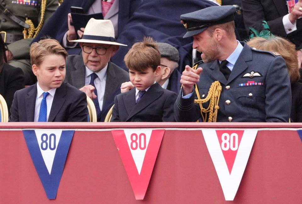 (left-right) Prince George, Prince Louis and the Prince of Wales watching the military procession for the 80th anniversary of VE Day, at Buckingham Palace in central London. Picture date: Monday May 5, 2025. PA Photo. Around 1300 members of the armed forces, including the Royal Navy, the Royal Marines, the British Army and the Royal Air Force, along with Commonwealth nations, Ukraine, and Nato allies are taking part in the military procession for Victory in Europe Day, which is celebrated each year on May 8, marking the day the Allies formally accepted Germany's surrender in 1945. See PA story MEMORIAL VEDay. Photo credit should read: Jonathan Brady/PA Wire