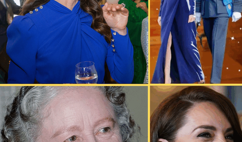 CATHERINE STEPS INTO SPOTLIGHT with Daring Blue Dress and Sparkling Fringe Earrings Inherited from the Queen Mother At Diplomatic Reception