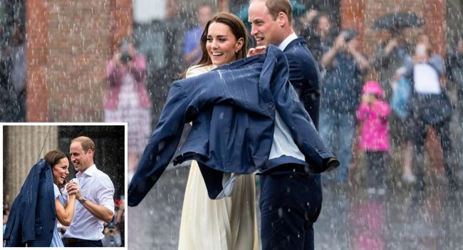 What began as a simple charity visit turned into one of the most romantic royal moments in years. As the skies opened and rain poured down, William didn’t rush for cover. Instead, he slipped off his jacket, placed it over Kate’s shoulders, and whispered words that melted hearts: “I’d rather be drenched with you than dry without you”  Laughter followed, caught on dozens of phones, and within hours their rain-soaked smiles were being called “the new royal postcard of love”