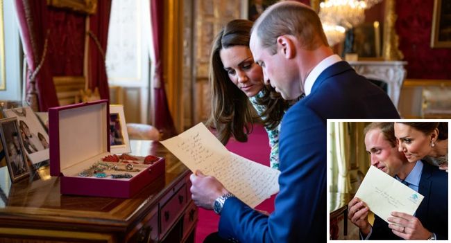 He froze when he saw her handwriting.”  According to palace whispers, Prince William found a sealed letter from Diana — hidden inside her jewelry box — while preparing for Princess Charlotte’s big day. The note contained just eight words, but they were enough to make him crumble.  Kate leaned close, read the letter too, and whispered something only he could hear… and that’s when William’s composure broke