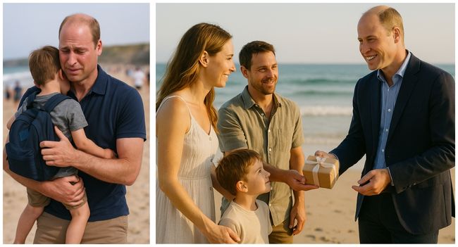 William carried a lost baby on a Cornwall beach and patiently searched for the baby’s parents for 3 hours. After finding the baby’s parents, the baby’s family thanked Prince William with 8 sincere words and an extremely meaningful gift. When he opened it, he burst into tears.