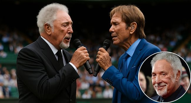A Historic Duet Between Sir Cliff Richard and Sir Tom Jones Leaves Wimbledon Speechless.   At Wimbledon’s 103rd Anniversary, Sir Cliff Richard and Sir Tom Jones Made It a Memorable Evening by Using Microphones Instead of Racquets to Take to Centre Court.  “It’s Not Unusual,” “Delilah,” “Summer Holiday,” and the Poignant “Green Green Grass of Home,” Which Is Dedicated to “Absent Friends,” Were Among the Powerful Medley That the Two Great Knights of British Music Sang in a Surprise Performance.