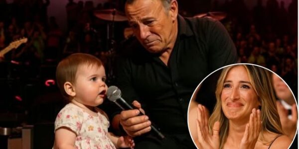 When Bruce Springsteen Entered the Stage Holding His Granddaughter, the Stadium Fell Silent as He Spoke Her Name, “Lily.” Rather Than a Concert, What Transpired Was a Legend’s Lullaby to His Legacy, and Fans Couldn’t Take Their Eyes off Him When He Swung Softly to “Dancing in the Dark.” Jessica Springsteen, on the Other Hand, Couldn’t Help but Cry as She Watched Her Father Become a Grandfather in Front of Thousands of People, With Cameras Capturing Her in the Audience, Hands Over Her Mouth, and Sobbing Uncontrollably. That Night, the Spirit of Family, Time, and Love That Never Fades Took the Stage Instead of Just the Boss.