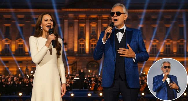 Princess Kate and Andrea Bocelli’s Unforgettable Duet: A Night to Remember!  On a Beautiful and Elegant Evening, the Magnificent Hall of Buckingham Palace Was Transformed Into a Haven of Music and Real Connection.  Kate Middleton, the Princess of Wales, and Andrea Bocelli, the Famous Tenor Whose Voice Has Touched Millions of People, Unexpectedly Joined Forces to Create the Most Recent Duet to Captivate the World.  Middleton’s Voice Had a Delicate Depth and Was Exquisitely Beautiful.