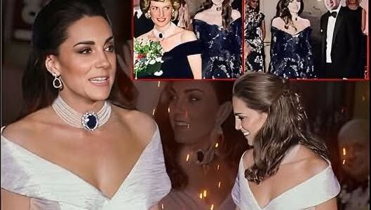 Wow! Catherine Looks Stunning in a Bold Off-the-Shoulder V-Neck Gucci Dress at Official Engagement