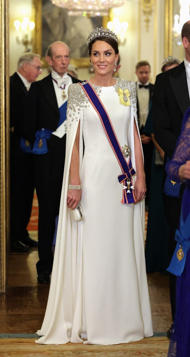 LONDON, ENGLAND - NOVEMBER 22: Catherine, Princess of Wales during the State Banquet at Buckingham Palace on November 22, 2022 in London, England. This is the first state visit hosted by the UK with King Charles III as monarch, and the first state visit here by a South African leader since 2010.
