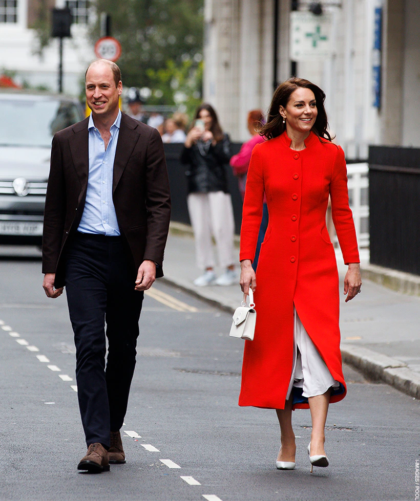 The Princess of Wales wore a red coat by Eponine in Soho today