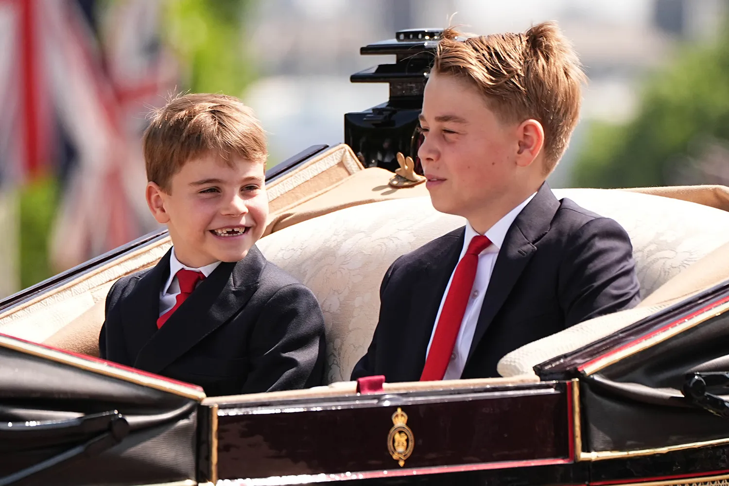 Prince Louis (left) and Prince George leave Buckingham Palace ahead of Trooping the Colour ceremony in central London