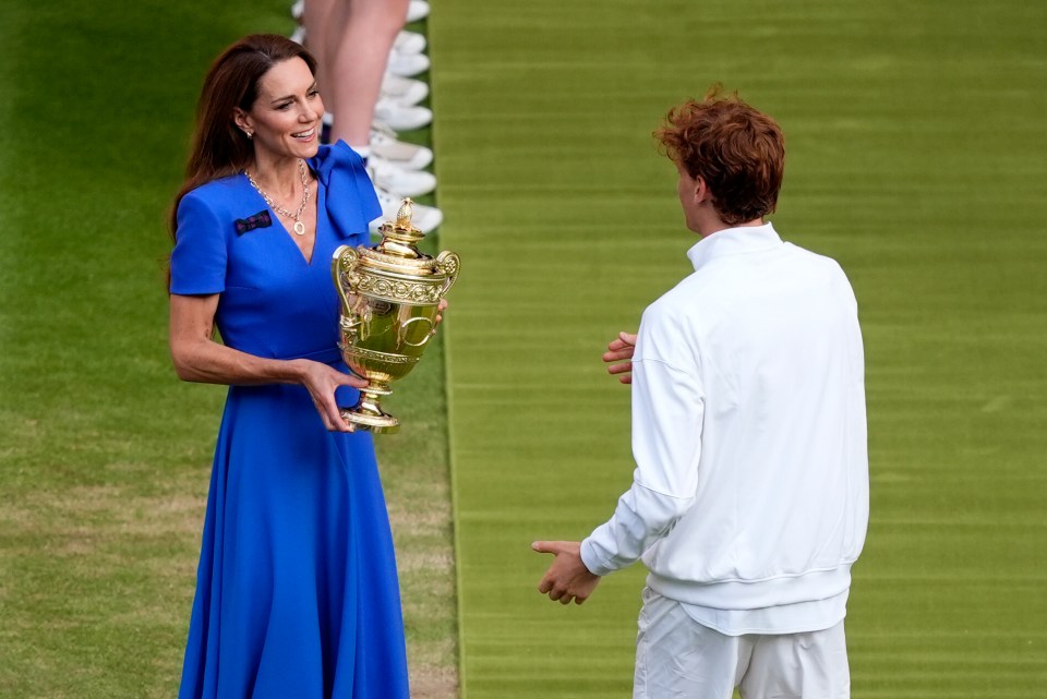 The Princess of Wales presenting the Gentlemen's Singles Trophy at Wimbledon.