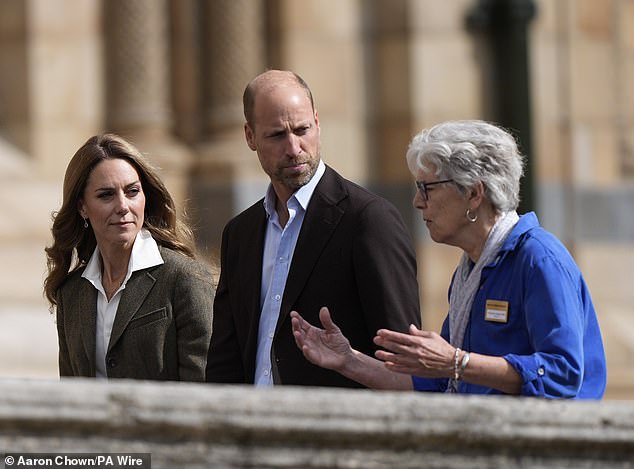 The royal mother-of-three was seen beaming as she joined her husband for the first visit of the 'autumn term'