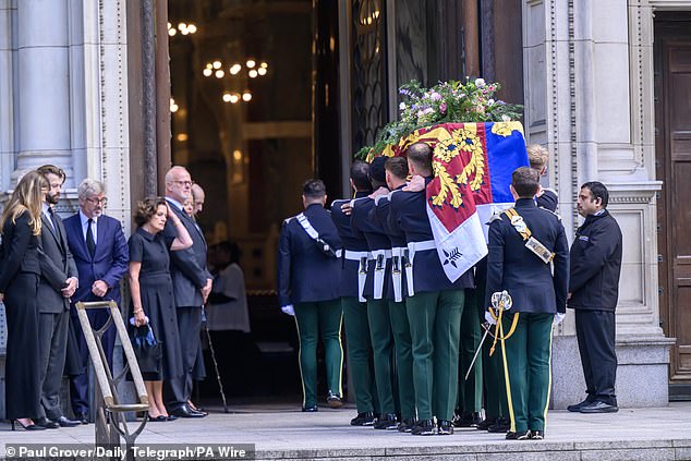 Royal Family members (from third left to right) Timothy Taylor, the Countess of St Andrews, the Earl of St Andrews, Lady Helen Taylor and Duke of Kent at Westminster Cathedral yesterday