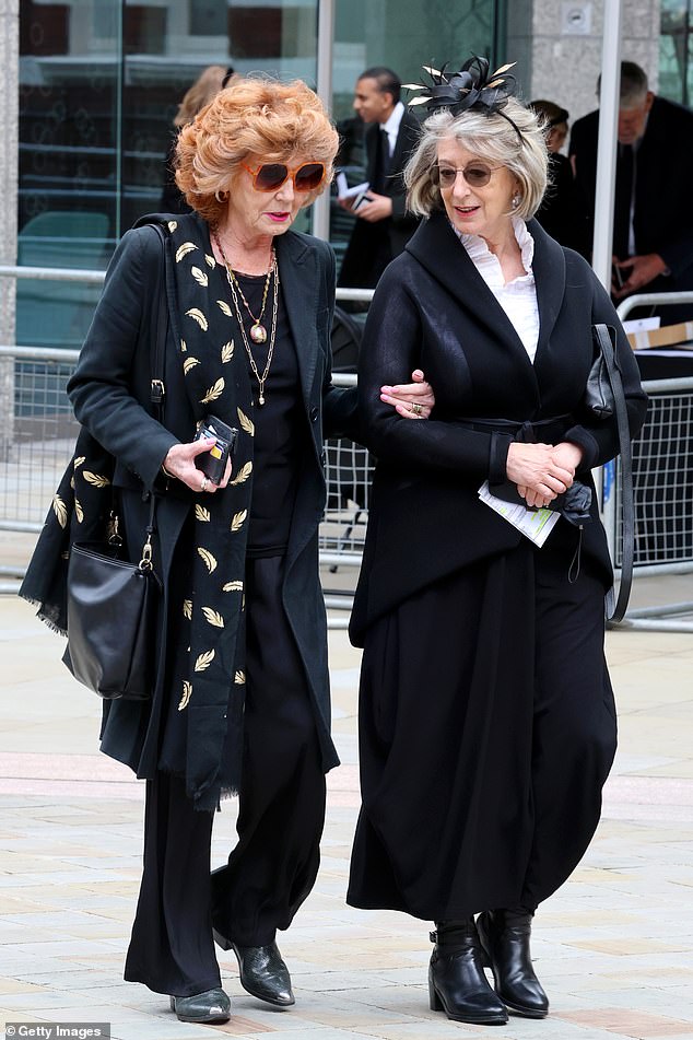 Rula Lenska and Maureen Lipman at the Duchess of Kent's funeral at Westminster Cathedral