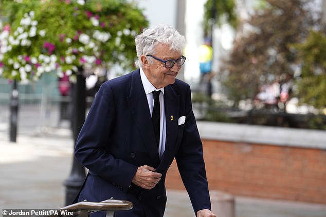 William Shawcross, the Commissioner for Public Appointments, arrives for the funeral today