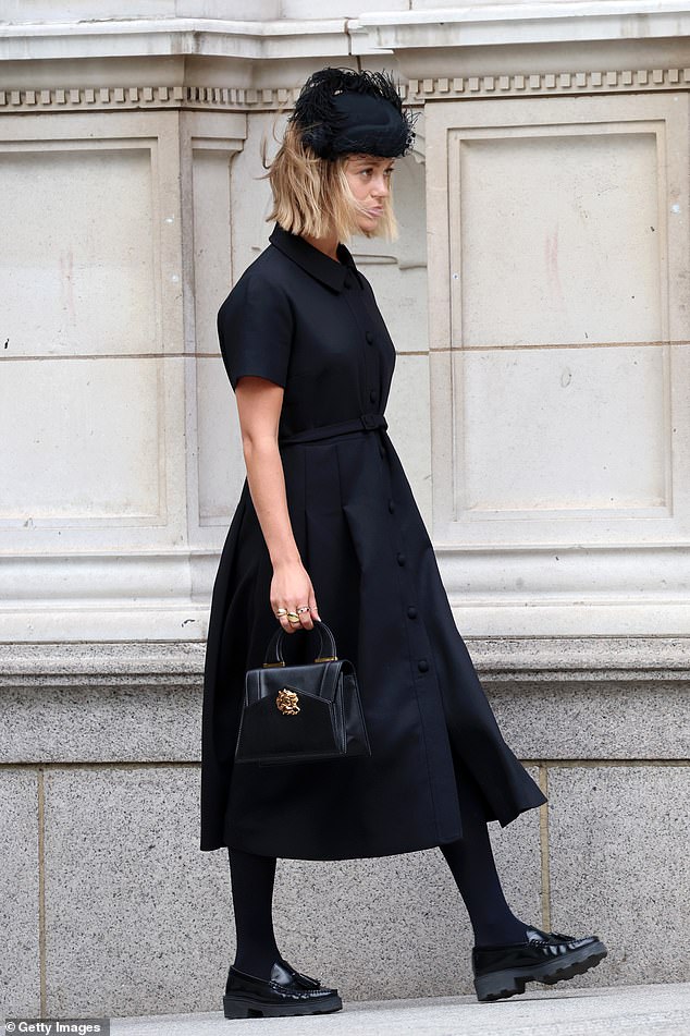 Lady Amelia Windsor attends the Duchess of Kent's funeral at Westminster Cathedral today