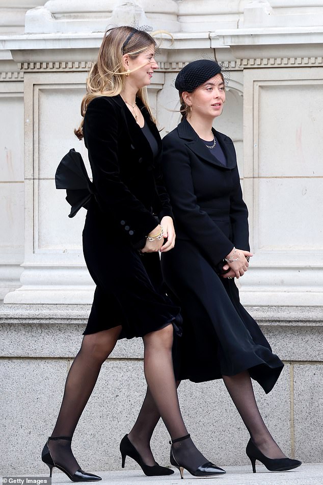 Lady Eloise Taylor and Lady Estella Taylor attend the funeral of the Duchess of Kent today