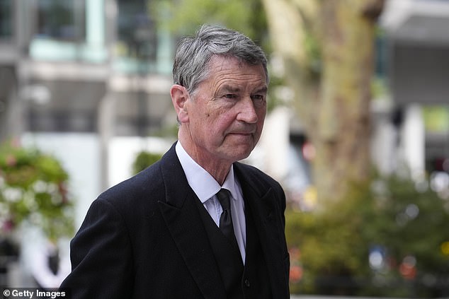 Vice Admiral Sir Timothy Laurence pictured arriving for the requiem mass service this afternoon