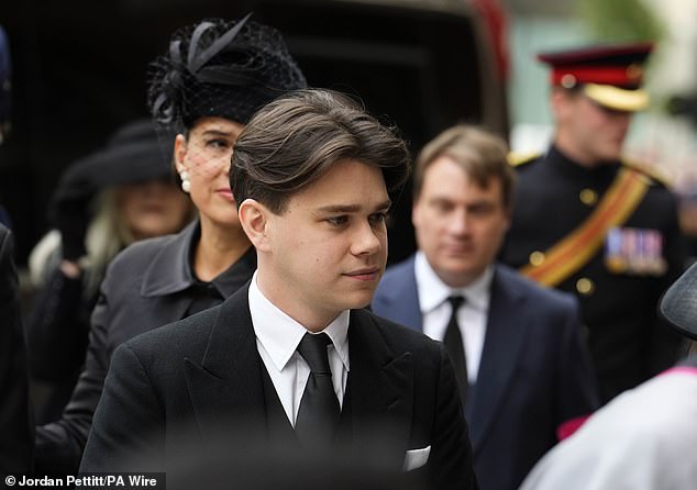Samuel Chatto arrives for the requiem mass service for the Duchess of Kent today