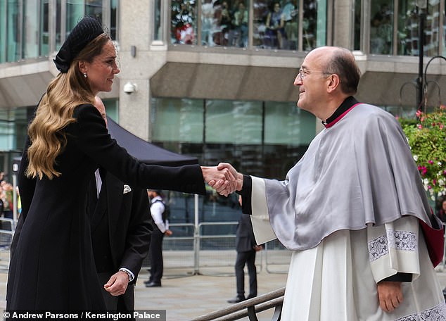 The Princess of Wales arrives for the requiem mass service for the Duchess of Kent today