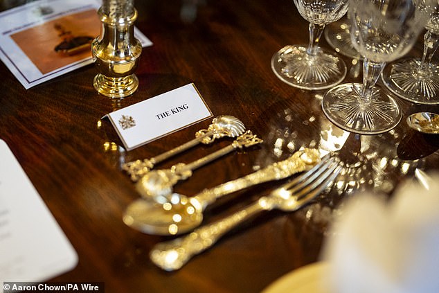 The King's place setting on the banquet table which is being held for Trump's second state visit
